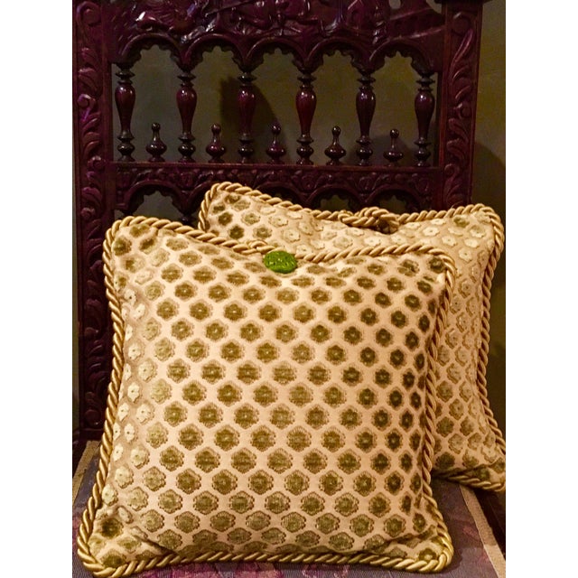 Old World Weavers Pierre d'Argent Savoia Pistachio Velvet Dot Decorative Accent Pillows- Set of 2 For Sale - Image 4 of 7