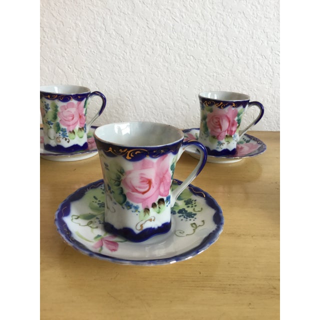 Antique Hand Painted Porcelain Nippon Chocolates Cups & Saucers - Set of 5 For Sale - Image 10 of 11