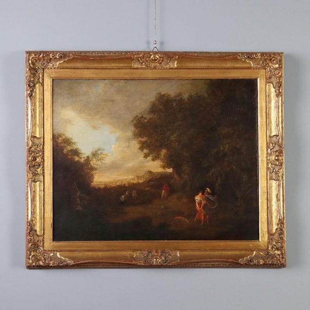 French School Artist, Landscape with Figures, Mid-18th Century, Oil Painting on Canvas, Framed For Sale - Image 11 of 11