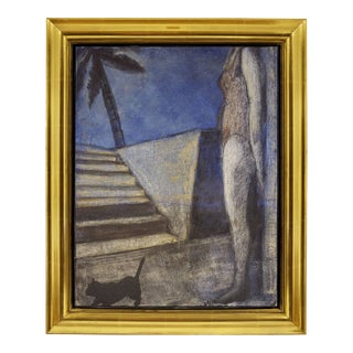 Unknown, Modernist Woman With Cat (Manner of r.b. Kitaj) For Sale