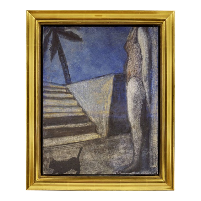 Unknown, Modernist Woman With Cat (Manner of r.b. Kitaj) For Sale