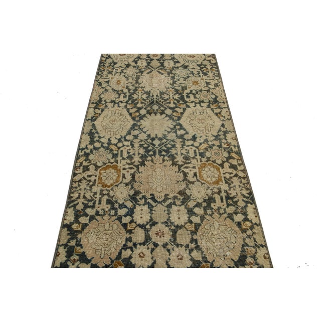 Naby Blue Antique Karabaugh Wool Runner Designed With Floral Pattern For Sale - Image 4 of 9