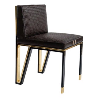 Bizimyer Furniture, "Stella" Chair With Bronze and Exclusive Woven Leather, Tailor Made For Sale