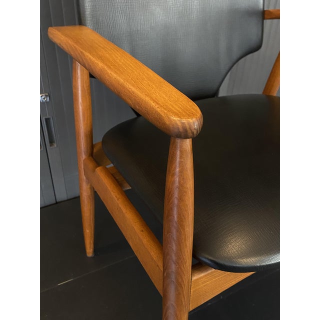 Wood Vintage Scandinavian Teak and Faux Leather Armchair, 1960s For Sale - Image 7 of 18