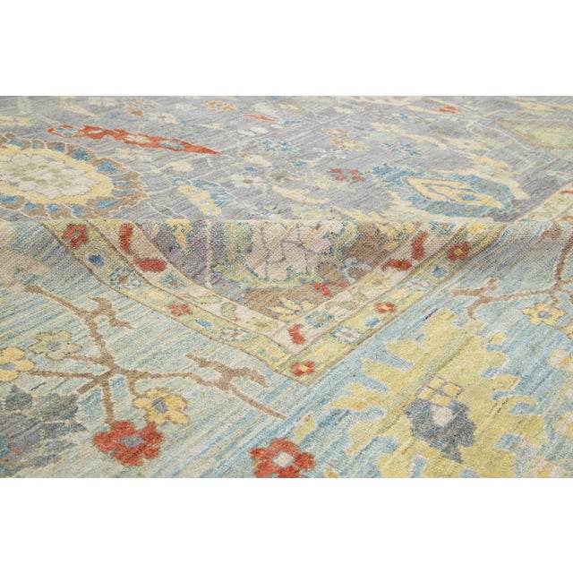 2010s 15 X 17 Apadana's Modern Sultanabad Allover Designed Wool Rug Handmade in Gray For Sale - Image 5 of 10