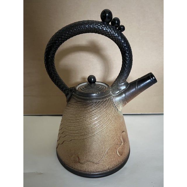 Mid-Century Modern Mark Untener Studio Pottery Teapot With Braided Handle, 1990s For Sale - Image 3 of 6