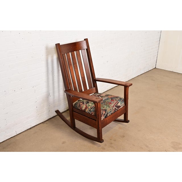J.M. Young J. M. Young & Sons Antique Mission Oak Arts & Crafts Rocking Chair, Circa 1900 For Sale - Image 4 of 13