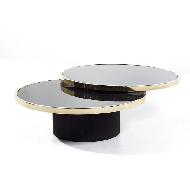 Mid-Century Modern Design Institute of America Mid Century Black & Brass Revolving Two Tier Coffee Table For Sale - Image 3 of 9