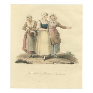 Miss Semple, Girls Near Valenciennes, French Regional Dress, 1817, Engraving For Sale