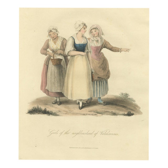 Miss Semple, Girls Near Valenciennes, French Regional Dress, 1817, Engraving For Sale