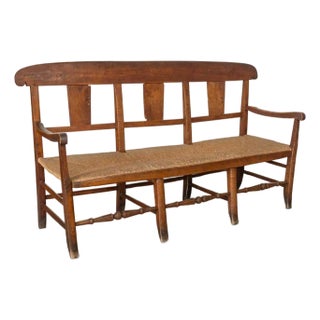 1940s French Provincial Wood and Woven Bench For Sale