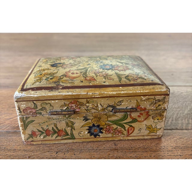 Indian Antique Wood and Gesso Hand Painted Floral Box For Sale - Image 3 of 10
