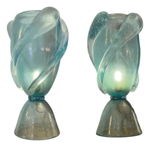 Blue Murano Glass Table Lamps from Barovier & Toso, 1950s, Set of 2