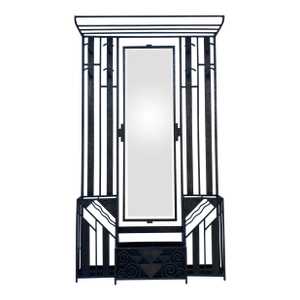 1930s French Art Deco Hammered Iron Coat Rack & Hall Tree With Mirror – Attributed to Edgar Brandt