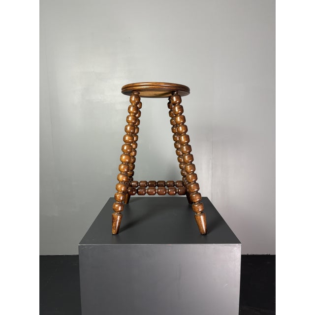 Mid-Century Brutalist Turned Wood Stool in the style of Charles Dudouyt, 1950s For Sale - Image 12 of 18