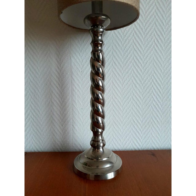 Metal Twisted Silver-Plated Metal Column Lamps, 1970s, Set of 2 For Sale - Image 7 of 11