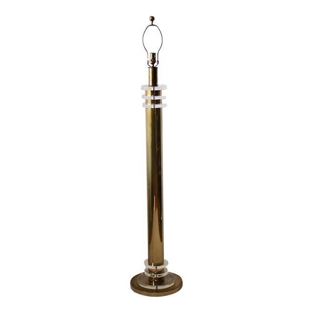 Art Deco Style Brass Lucite Column Floor Lamp For Sale
