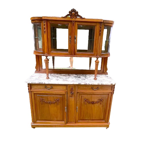 Chestnut Showcase Buffet, Curved Beveled Glass, Louis XVI Style, France 1920 For Sale - Image 8 of 8