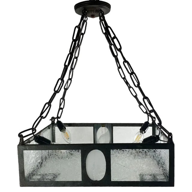 Swedish Iron, Bronze and Crackle Glass Four-Light Pendant Light For Sale - Image 11 of 11