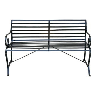 Vintage, Cast Iron, Glossy Black, 5’ Park/Garden Bench, W/Spiraled Arms, Manufactured by the Logan Co., in Evansville, In., C1950’s For Sale