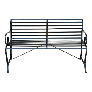 Vintage, Cast Iron, Glossy Black, 5’ Park/Garden Bench, W/Spiraled Arms, Manufactured by the Logan Co., in Evansville, In., C1950’s