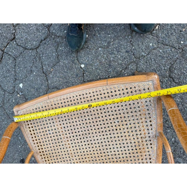 Vintage McGuire Style Faux Bamboo Rattan Spider Web Design Cracked Ice Caned Seat Armchair For Sale - Image 17 of 17
