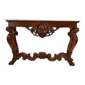Grand Continental Rococo Style Carved Mahogany Foyer / Console Table