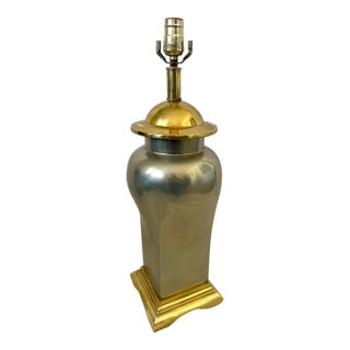 Vintage MCM Silver & Brass Metal Ginger Jar Table Lamp For Sale