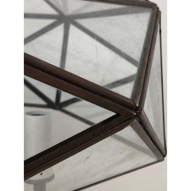 Mid 20th Century Vintage Brass Octagon Glass Light Fixture For Sale - Image 4 of 12