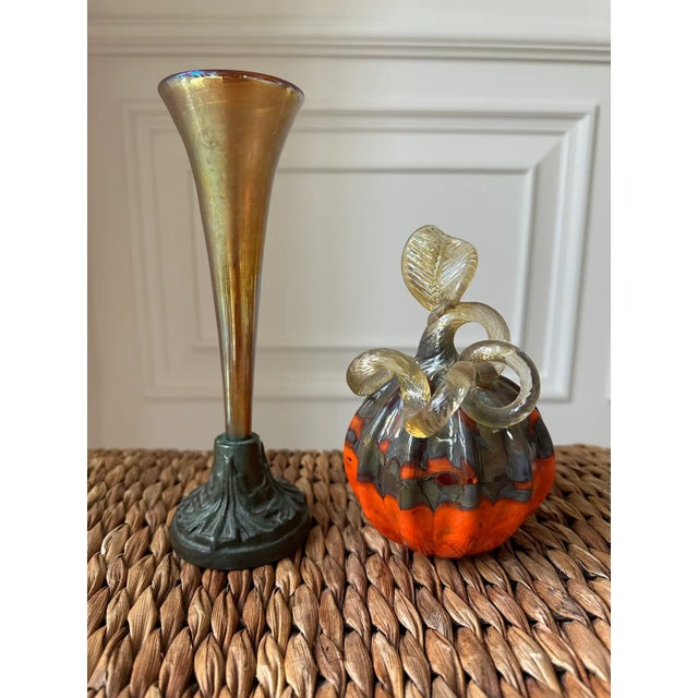 1990s Steven Lundberg Art Glass Vase With Patinaed Bronze Base For Sale - Image 17 of 18
