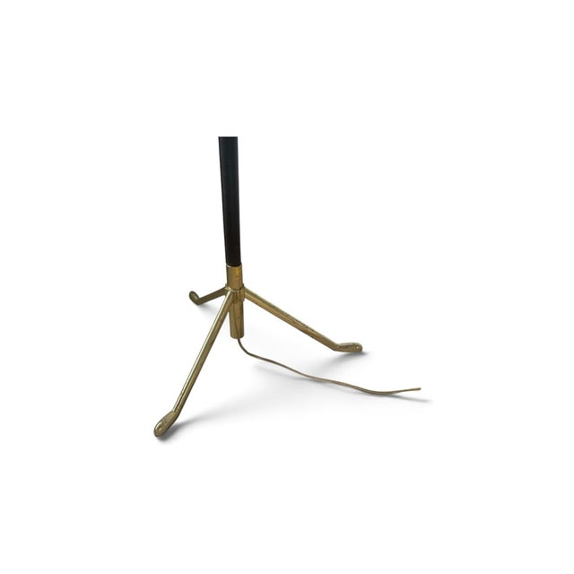 Mid-Century Modern Leather & Brass Tripod Floor Lamp For Sale - Image 3 of 4