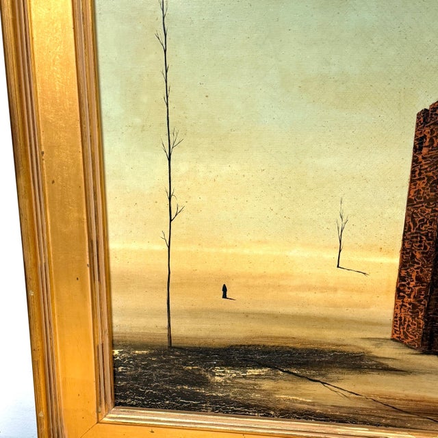 Álvaro Guillot Surrealist Fortress Landscape Oil Painting, Signed For Sale - Image 11 of 15