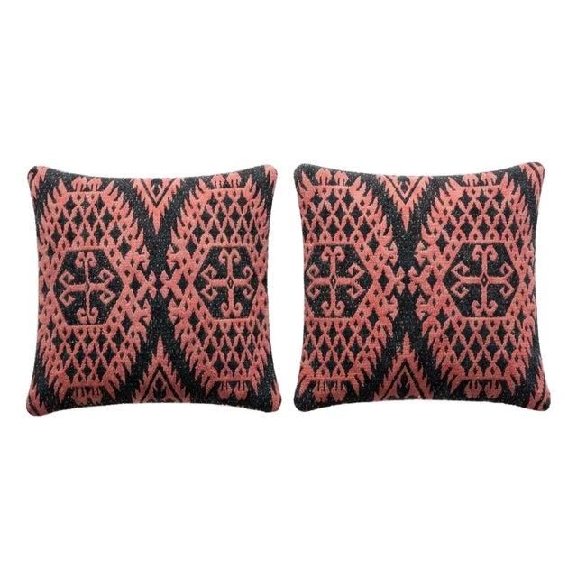 Bohemian Turkish Kilim Pillow Cover 15'' X 16'' - Set of Two For Sale