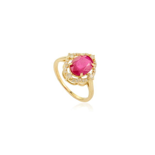 Contemporary 14k Gold Clover Diamond Estate 2.21 Ct Ruby Engagement Ring Size 5.5 For Sale - Image 3 of 12