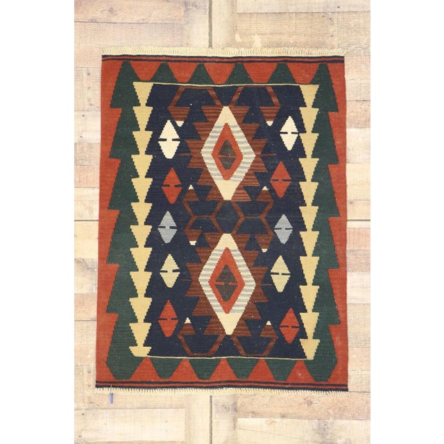 Navy Blue Vintage Persian Shiraz Kilim Rug - 03'00 X 04'01 For Sale - Image 8 of 9