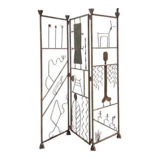 Vintage Iron Abstract Figurative Folding Screen For Sale