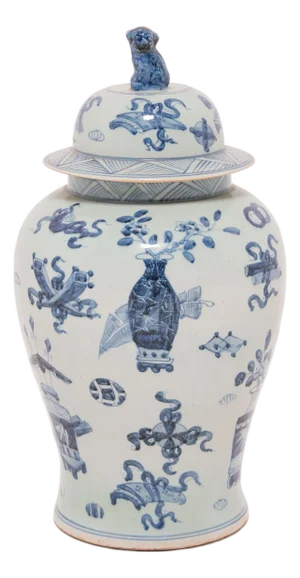 Chinese Blue & White Scholar's Joy Ginger Jar