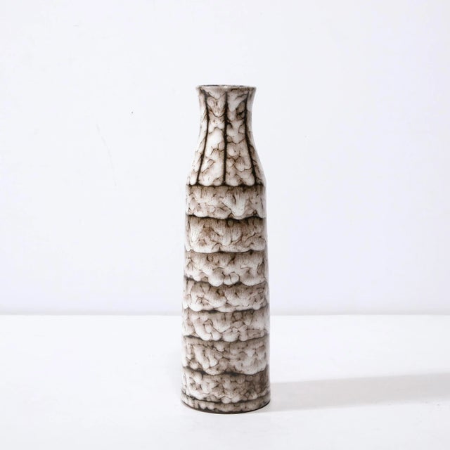 White Mid-Century Modernist White and Earth Toned Ceramic Vase With Banded Detailing For Sale - Image 8 of 13