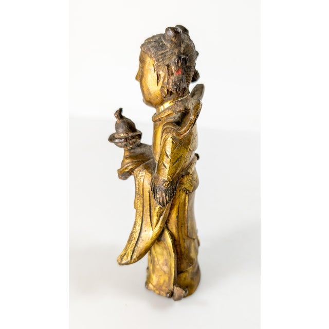 17th Century Ming or Qing Dynasty Chinese Gilt Bronze Daoist Attendant Figure For Sale In New York - Image 6 of 14