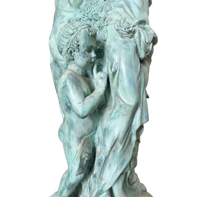 Metal Monumental Classical Tiered Fountain With Shell Basins – Verdigris Patina – 11 Ft Tall For Sale - Image 7 of 10