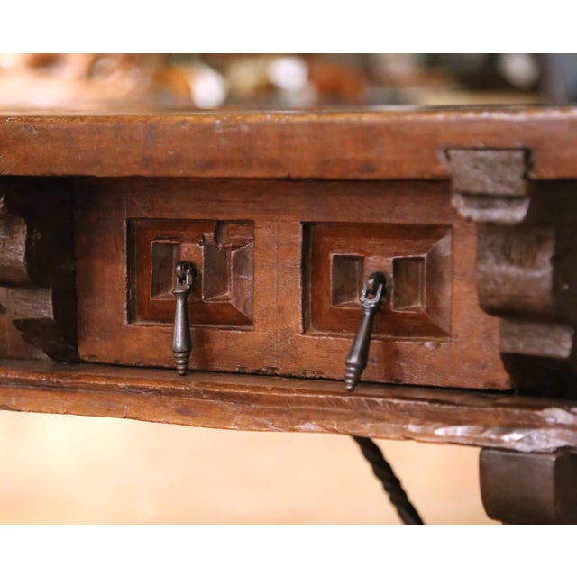 18th Century Spanish Carved Walnut Desk With Single Plank Top and Three Drawers For Sale - Image 11 of 15