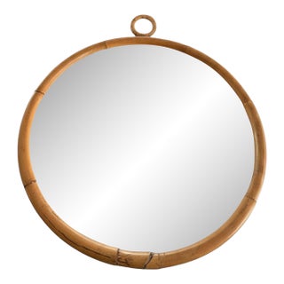 1970s Large Round Bent Rattan Mirror For Sale