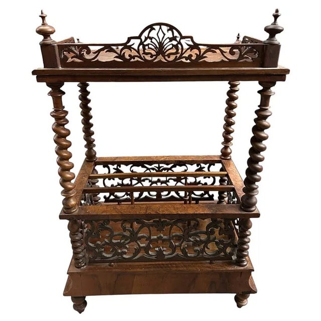Antique Victorian Burr Walnut English Canterbury Magazine Rack For Sale - Image 4 of 8