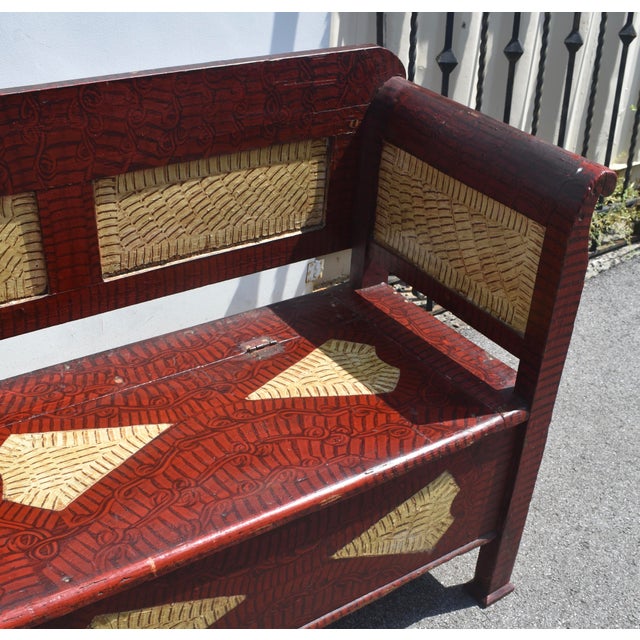 Pine Folk Art Storage Bench or Settle in Decorative Paint For Sale - Image 14 of 18