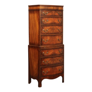 Hepplewhite Style English Walnut Narrow Bow Front Tall Chest On Chest For Sale