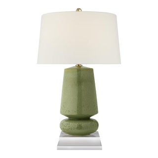Chapman & Myers by Visual Comfort Signature Parisienne Small Table Lamp in Shellish Kiwi with Linen Shade For Sale
