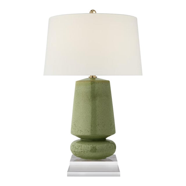 Chapman & Myers by Visual Comfort Signature Parisienne Small Table Lamp in Shellish Kiwi with Linen Shade For Sale