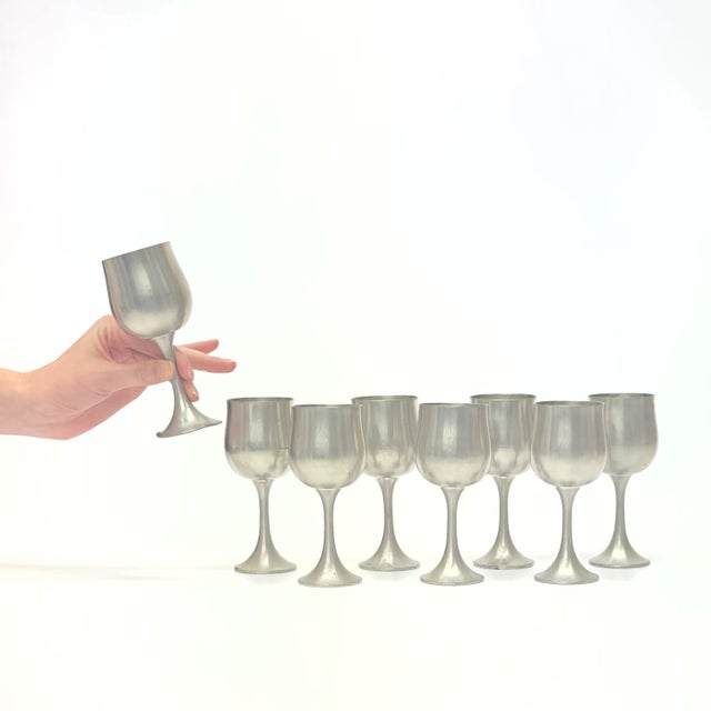Silver wine goblets, group of 8. This is an elegant set of pewter silver wine goblets by Royal Selangor from the mid-20th...