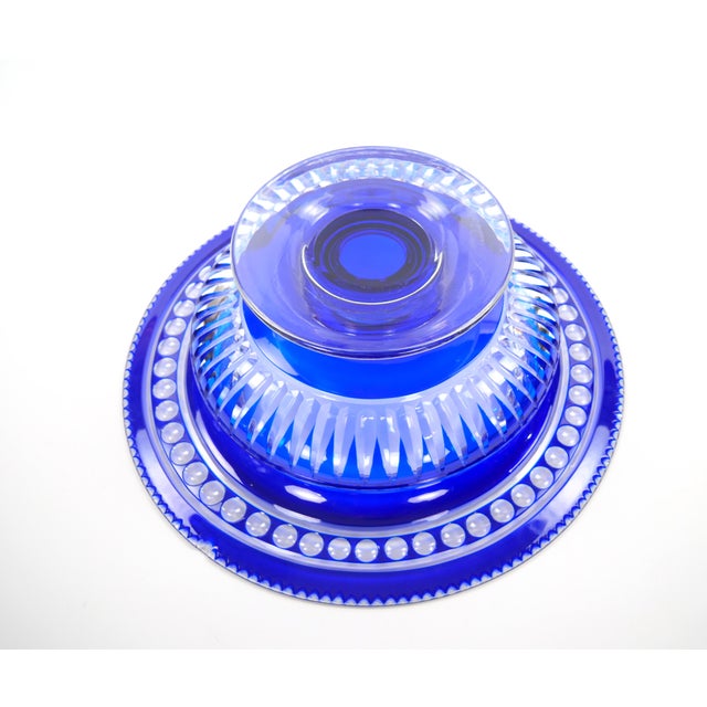 Blue Mid-Century Modern Val Saint Lambert Cobalt Blue Diamond-Cut Crystal Centerpiece For Sale - Image 8 of 12
