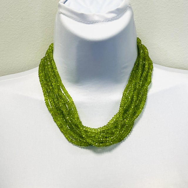 Modern Peridot and Diamond Multi-Strand Necklace in 14k Yellow Gold For Sale - Image 3 of 6
